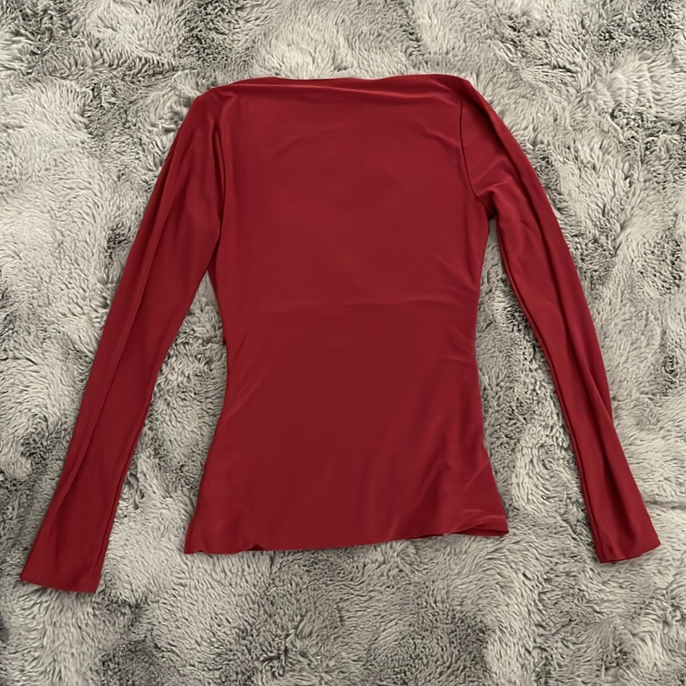 White House Black Market Burgundy Wrap Long-Sleeve Top - Picture 3 of 8